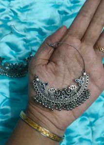 Oxidized Silver Peacock Hoop Earrings
