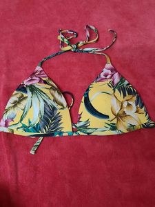 Yellow Floral Triangle Bikini Top
