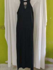 Elegant Black Maxi Dress with Geometric Neckline
