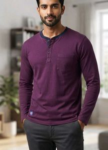 Men's Purple Long Sleeve Henley T-Shirt