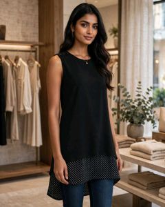 Chic Black Polka Dot Trim Sleeveless Top