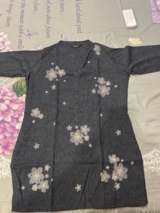 Elegant Embroidered Grey Kurti- with mini gift