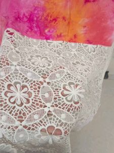 Vibrant Tie-Dye Kurta with Lace Trim