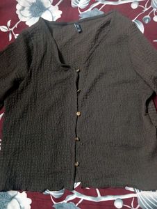 Brown Textured Button-Up Cardigan