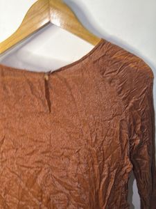 Brown Textured Sheer Long Sleeve Top