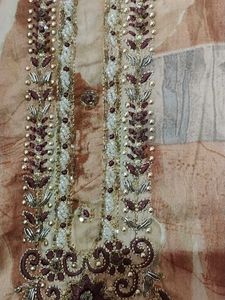 Elegant Beige Printed Kurta with Embellishments
