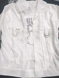 Chic White Jacket with Graphic Tee