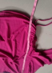 Vibrant Pink Ribbed Long Sleeve Crop Top