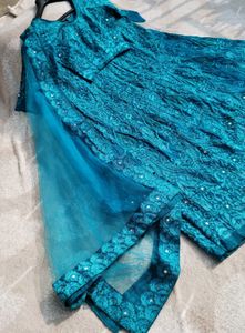 TURQUOIS BLUE HEAVY EMBROIDERED LEHENGA CHOLI SET