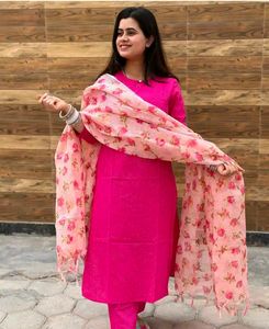 Beautiful pink suit with pant and dupatta