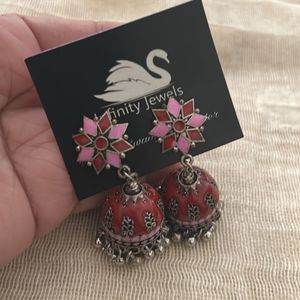 Beautiful Pink &amp; Red Jhumka Earrings