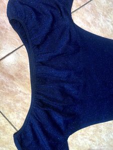 blue Off-Shoulder Knit Midi Dress