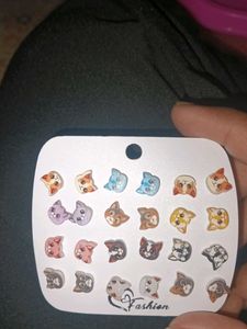 Cute Cat Face Stud Earrings Set