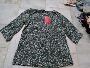 Green Printed Casual Tunic Top