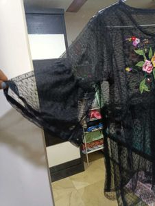 Elegant Black Embroidered Sheer Top