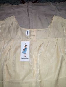 Chic Light Yellow Square Neck Top &amp; Korean white s