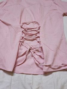 Pink Stripped Knotted shirt