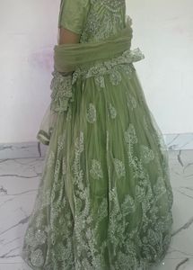 Sage Green &amp; Silver Embroidered Gown