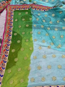 Ethnic Wear Saree Double Shade With Peacock Border