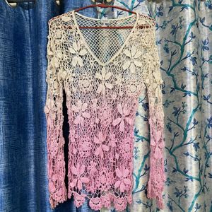 Pink Crochet Mini Dress