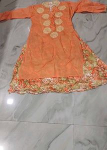 Orange Embroidered Kurta with Skirt