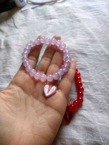 2-Beaded Heart Charm Bracelets