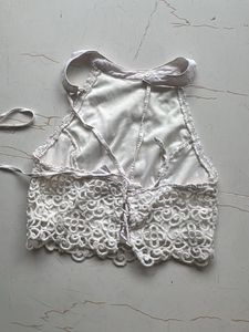 White Lace Halter Neck Crop Top