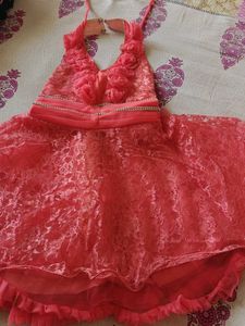 Cute Coral Lace Party Dress