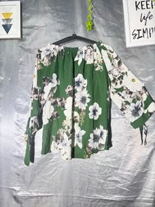 Green Floral Off-Shoulder Top