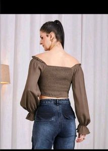 Chic Brown Puff Sleeve Top