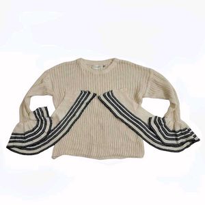 Cream Knit Sweater with Flared Sleeves