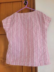 Pink Striped V-Neck Kurta