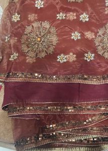 Elegant Brown Embroidered Saree