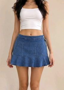Denim Flared Mini Skirt w Inbuilt Shorts