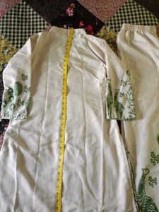 White Kurta with Green Print