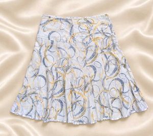 White A-line Skirt with Swirl Print