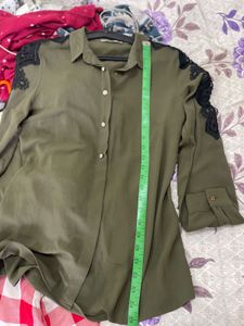 olive green formal  shirt  stylish net on sleeve
