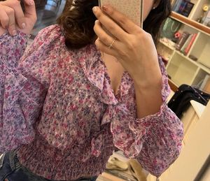 Sheer Floral Ruffle Crop Top