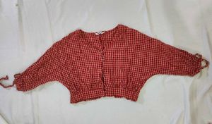 Red Gingham Cropped Blouse
