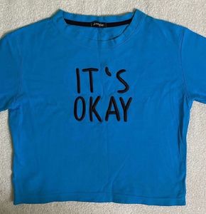 women’s crop Blue "It's Okay" Graphic T-Shirt