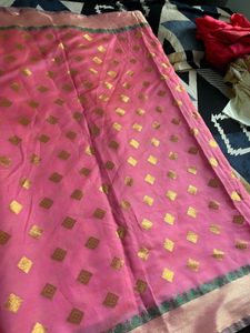 Elegant Pink Saree with green blouse