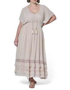 PALE PINK CURVY Bohemian Maxi Dress