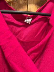 Vibrant Pink Puff Sleeve Wrap Dress