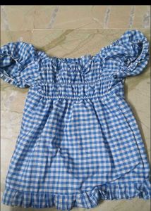 Blue gingham off shoulder top