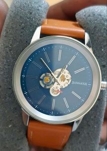 Sonata Watch - Blue Dial with Brown Strap