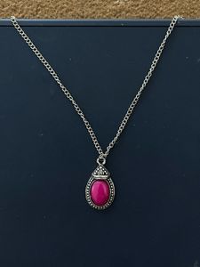 vintage Pink agate Stone Pendant Necklace