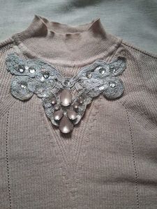 y2k Sparkling Embellished Mock Neck Top