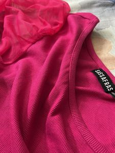 Pink one shoulder crop top