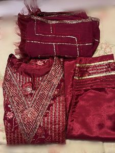 Red Embroidered Kurta Pant Set