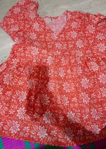 Stylish Coral Floral Print Kurta